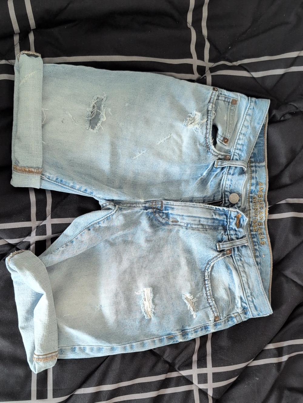 American Eagle Outfitters Light Blue Distressed Jean Shorts